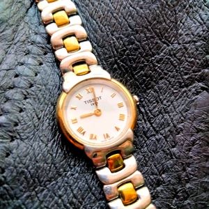 Tissot two tone women's watch w/ royal blue crown